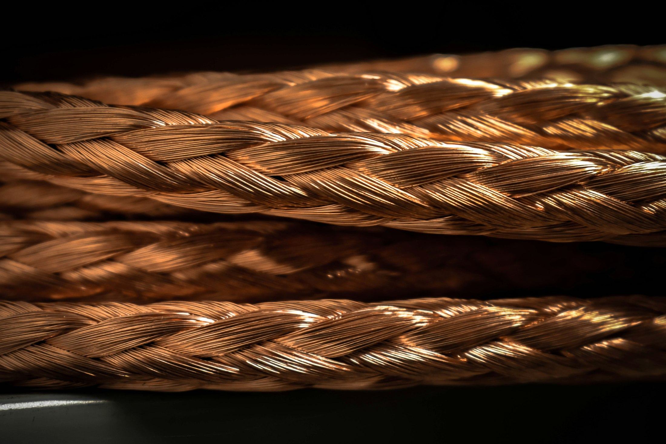 Braided copper conductor in close-up