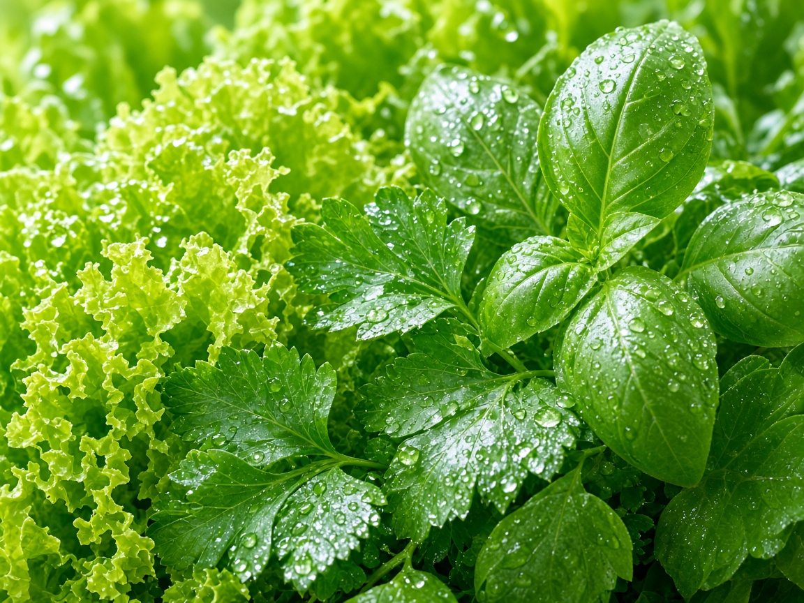 Crisp greens and herbs, ready for retail